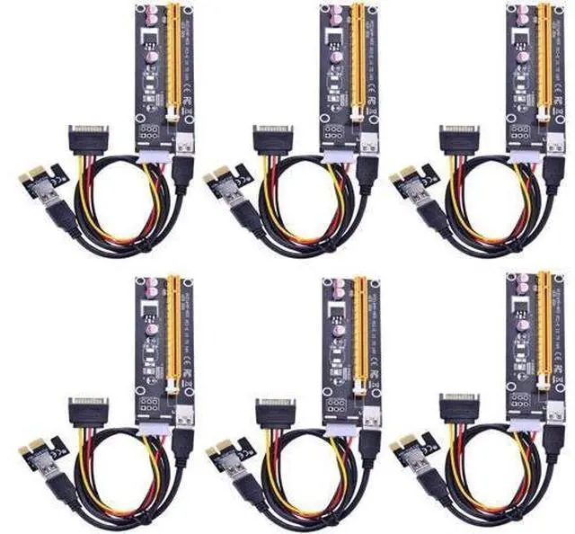 Main image of 6 Pack PCI Express 16x to 1x GPU Riser Adapter, 60cm USB 3.0 Extension Cable with 4-Pin MOLEX to SATA Power Cable for ETH Cryptocurrency Mining