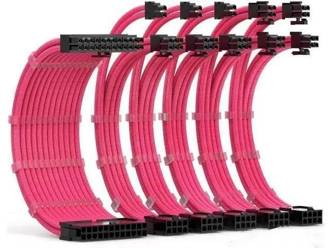 Main image of PSU Extension Cable Kit Custom Sleeved Power Supply Cable Mod for PC Build 18AWG 24Pin ATX /8 (4+4) Pin EPS CPU Cable /8 (6+2) Pin PCI-E GPU PSU Cables 6PCS with Cable Comes Pink