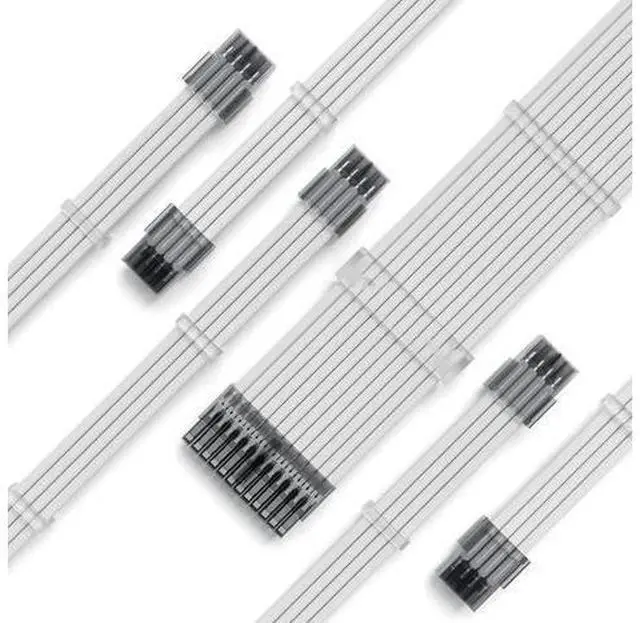 Main image of PSU Extension Cable Kit Custom Sleeved Power Supply Cable Mod for PC Build 18AWG 24Pin ATX /8 (4+4) Pin EPS CPU Cable /8 (6+2) Pin PCI-E GPU PSU Cables 6PCS with Cable Comes White