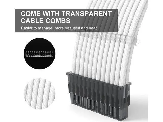 Alt view image 2 of 6 - PSU Extension Cable Kit Custom Sleeved Power Supply Cable Mod for PC Build 18AWG 24Pin ATX /8 (4+4) Pin EPS CPU Cable /8 (6+2) Pin PCI-E GPU PSU Cables 6PCS with Cable Comes White
