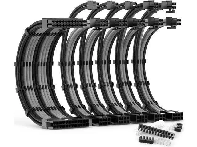 Main image of PSU Cable Extension Kit 30CM Length with Combs,1x24Pin/2x8Pin(4+4) EPS/3x8Pin(6P+2P) PCI-E/PC Sleeved for ATX Power Supply, (Black & Grey)