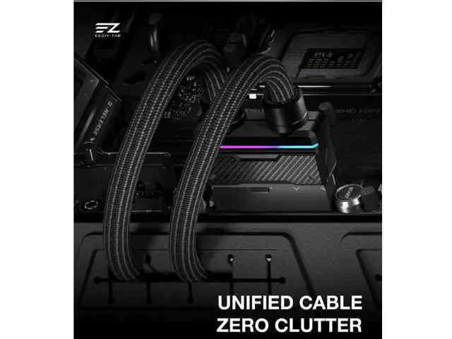 Alt view image 3 of 7 - 24 Pin ATX Motherboard Power Extension Cable, 90 Degree Right Angle 5V ARGB Sync PCIe Mainboard Power Cord, Carbon Fiber Braided ATX 24Pin Extension Wire for Gaming PC Case Modding