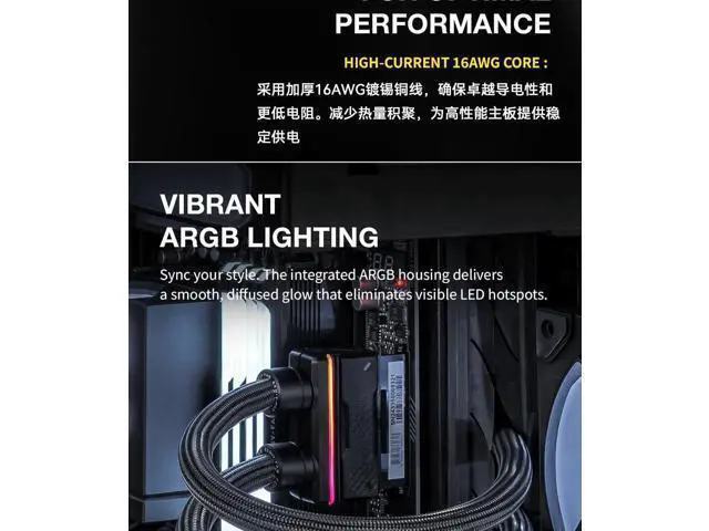 Alt view image 7 of 7 - 24 Pin ATX Motherboard Power Extension Cable, 90 Degree Right Angle 5V ARGB Sync PCIe Mainboard Power Cord, Carbon Fiber Braided ATX 24Pin Extension Wire for Gaming PC Case Modding