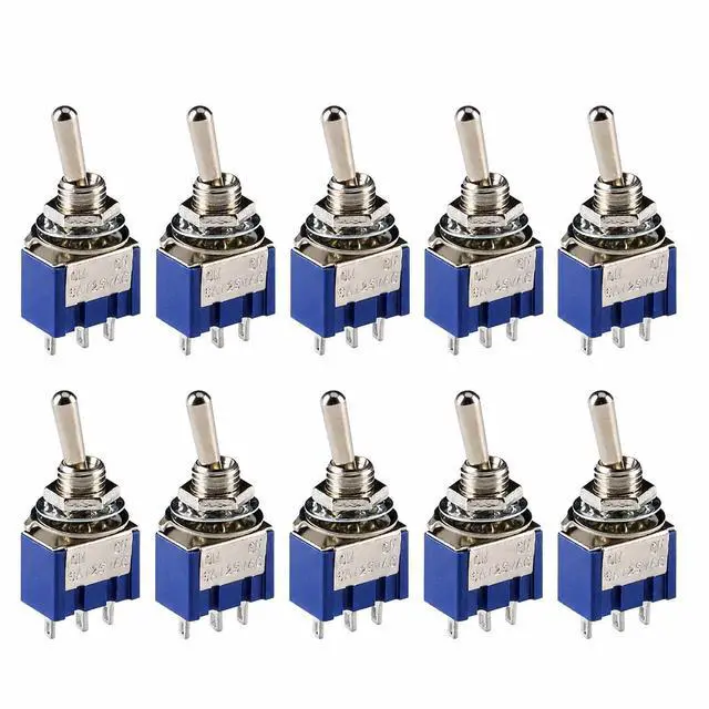 Main image of 10Pcs MTS-102 Rocker Switch Single-Pole 2-Position 3-Terminal 6mm Mounting Hole