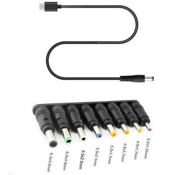 Main image of 8-in-1 USB-C PD to 12V DC Power Cable, Multi Tips 3.5/4.0/4.8/5.5mm Barrel Connector Cord for Router LED CCTV Camera 12V Electronics