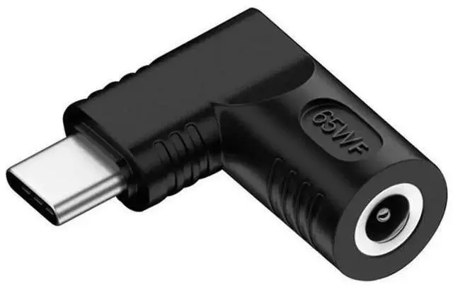 Main image of 65W 90 Degree Right Angle DC 5.5x2.5mm to USB-C PD Power Adapter, 20V DC Barrel Input to Type-C Output Charging Converter Plug