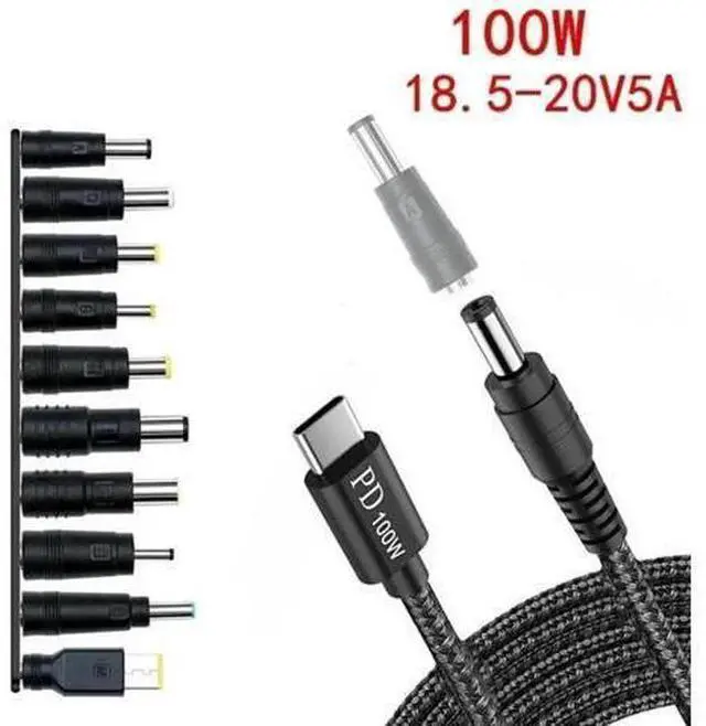 Main image of 100W USB-C DC Power Adapter Kit, Universal AC-DC Laptop Power Supply with 5.5x2.1mm DC Port & 10 Interchangeable DC Tip Connectors