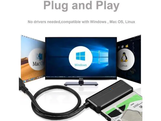 Alt view image 6 of 7 - USB 3.0 to SATA III Hard Drive Adapter Cable with 12V/2A Power Supply, UASP Supported External Converter for 2.5 & 3.5 Inch SATA SSD HDD, Black