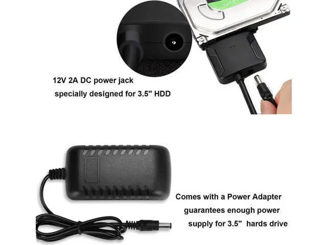 Alt view image 3 of 7 - USB3.0 SATA III Hard Drive Adapter Cable with 12V 2A Power Supply, Supports 2.5/3.5 Inch SSD/HDD & UASP