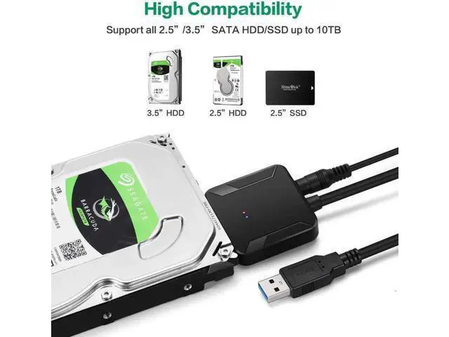 Alt view image 4 of 7 - USB3.0 SATA III Hard Drive Adapter Cable with 12V 2A Power Supply, Supports 2.5/3.5 Inch SSD/HDD & UASP