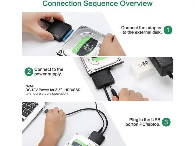 Alt view image 7 of 7 - USB3.0 SATA III Hard Drive Adapter Cable with 12V 2A Power Supply, Supports 2.5/3.5 Inch SSD/HDD & UASP