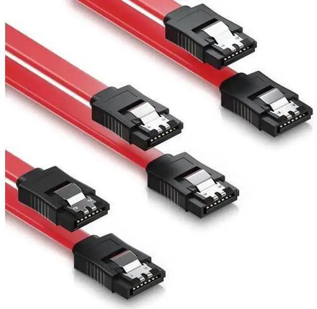 Main image of 3 Pack SATA III 6Gbps Data Cables, 15.75 Inch Straight SATA Cord with Locking Latch for HDD SSD Optical Drives, Red