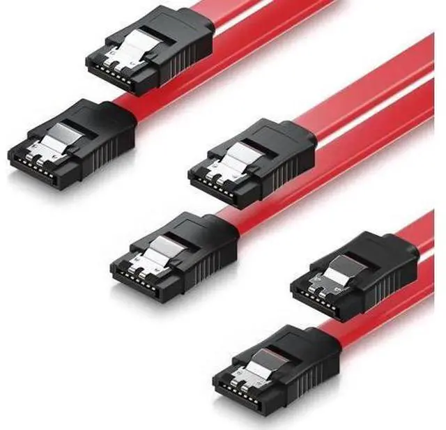 Alt view image 4 of 4 - 3 Pack SATA III 6Gbps Data Cables, 15.75 Inch Straight SATA Cord with Locking Latch for HDD SSD Optical Drives, Red