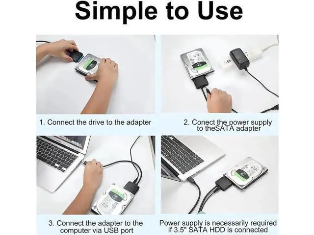Alt view image 3 of 7 - USB 3.0 to SATA III Hard Drive Adapter Cable with 12V/2A Power Supply, UASP Supported Converter for 2.5" & 3.5" SATA HDD SSD
