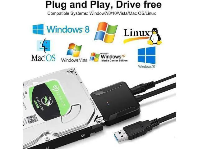 Alt view image 5 of 7 - USB 3.0 to SATA III Hard Drive Adapter Cable with 12V/2A Power Supply, UASP Supported Converter for 2.5" & 3.5" SATA HDD SSD