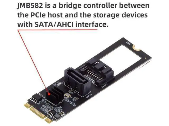 Alt view image 2 of 7 - JMB582 M.2 B+M Key 1 to 2 SATA3 6Gbps Expansion Adapter Card for 2280 NGFF Slot
