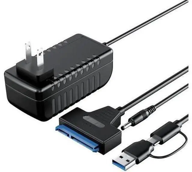 Main image of SATA to USB 3.0 & USB-C Dual Interface Hard Drive Adapter Cable, External Storage Converter for 2.5"/3.5" SSD/HDD, Equipped with 12V/2A Power Supply Adapter