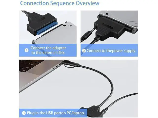Alt view image 2 of 6 - SATA to USB 3.0 & USB-C Dual Interface Hard Drive Adapter Cable, External Storage Converter for 2.5"/3.5" SSD/HDD, Equipped with 12V/2A Power Supply Adapter