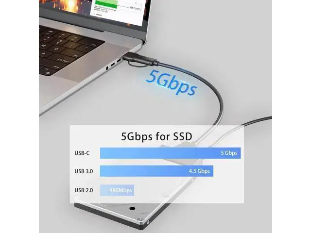 Alt view image 5 of 6 - SATA to USB 3.0 & USB-C Dual Interface Hard Drive Adapter Cable, External Storage Converter for 2.5"/3.5" SSD/HDD, Equipped with 12V/2A Power Supply Adapter