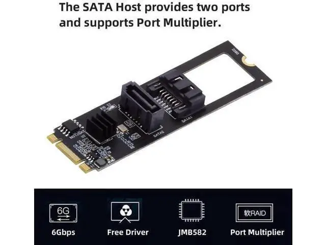 Alt view image 5 of 7 - JMB582 M.2 B+M Key 1 to 2 SATA3 6Gbps Expansion Adapter Card for 2280 NGFF Slot