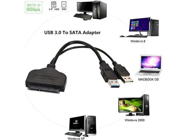 Alt view image 5 of 5 - 6 Inch USB 3.0 to SATA III 6Gbps 22Pin 2.5" HDD SSD Adapter Cable with Extra USB Power Cord, UASP Supported SATA to USB 3.0 Hard Drive Converter for Laptop Solid & Mechanical Drives