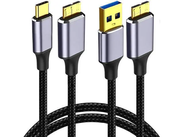 Main image of 2-Pack Nylon Braided USB 3.0 Micro B Cable 6.6FT, USB-A & USB-C to Micro USB B Cord for External Hard Drives & Digital Cameras
