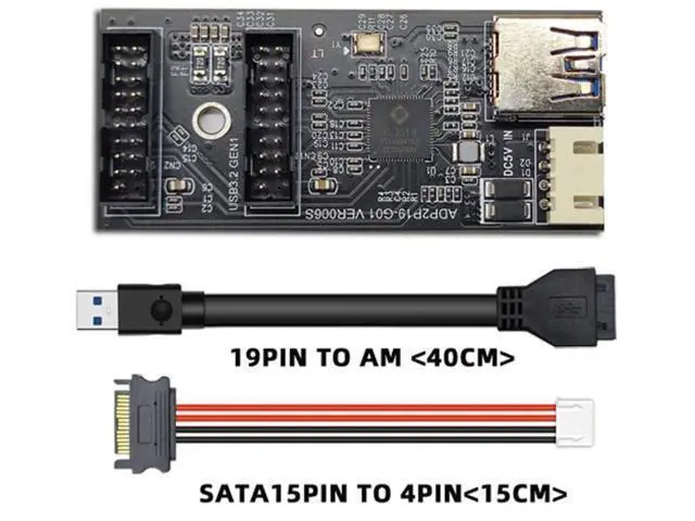 Alt view image 3 of 6 - USB 3.0 19/20Pin 1 to 2 Splitter Hub, Internal Port Multiplier PCBA Adapter with SATA Power Cable for Desktop Motherboard
