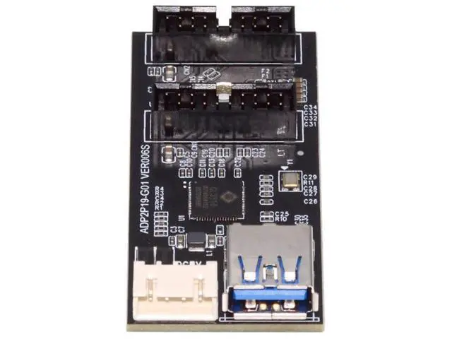 Alt view image 4 of 6 - USB 3.0 19/20Pin 1 to 2 Splitter Hub, Internal Port Multiplier PCBA Adapter with SATA Power Cable for Desktop Motherboard