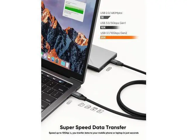 Alt view image 3 of 7 - 3.3FT USB C to C Cable, 100W PD Charging, 10Gbps USB 3.2 Gen2, 4K@60Hz Video Cord Compatible with Android Auto, External SSD, MacBook, iPad, iPhone 15/16, Galaxy S24/S23+, Pixel 7/8/9