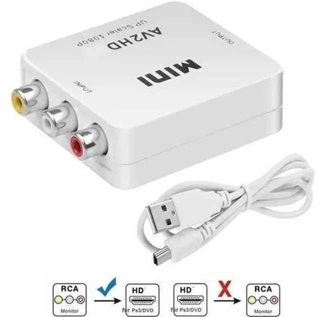 Main image of White 1080P RCA CVBS AV to HDMI Converter, Analog Composite Audio Video Adapter Supports PAL/NTSC, Compatible Xbox PS2 Wii SNES N64 VHS VCR DVD