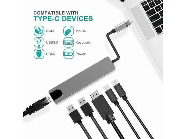 Alt view image 2 of 5 - USB-C Multiport Hub Adapter, 4K@30Hz HDMI, 100Mbps RJ45 Ethernet, 2 USB-A, USB-C Data & 87W PD Charging, Portable Type-C Docking Converter for USB-C Laptops