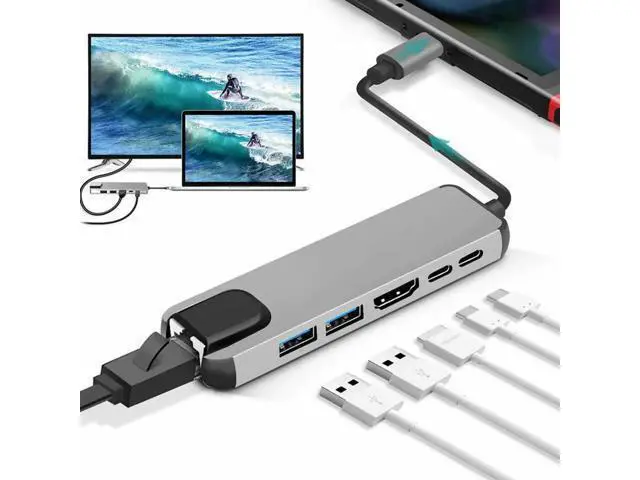 Alt view image 5 of 5 - USB-C Multiport Hub Adapter, 4K@30Hz HDMI, 100Mbps RJ45 Ethernet, 2 USB-A, USB-C Data & 87W PD Charging, Portable Type-C Docking Converter for USB-C Laptops