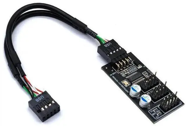 Main image of 1 to 3 9Pin USB Header Splitter Hub Board with 30cm/60cm Cable, USB2.0 Internal 9Pin Connector Adapter for PC Water Cooling, RGB LED Light & Fan Speed Testing