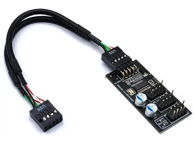 Alt view image 3 of 3 - 1 to 3 9Pin USB Header Splitter Hub Board with 30cm/60cm Cable, USB2.0 Internal 9Pin Connector Adapter for PC Water Cooling, RGB LED Light & Fan Speed Testing
