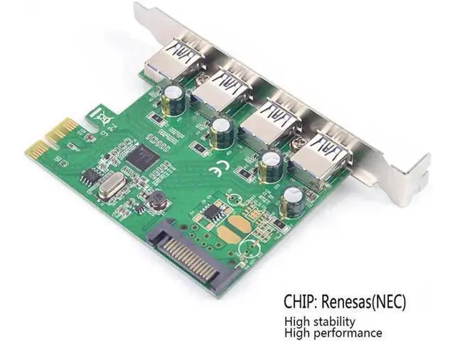 Alt view image 5 of 6 - 4 Port USB 3.0 PCIe X1 Expansion Card, Renesas (NEC) Chipset, 15-Pin SATA Power Supply, SuperSpeed 5Gbps PCI-E USB Controller Adapter for Desktop Motherboard