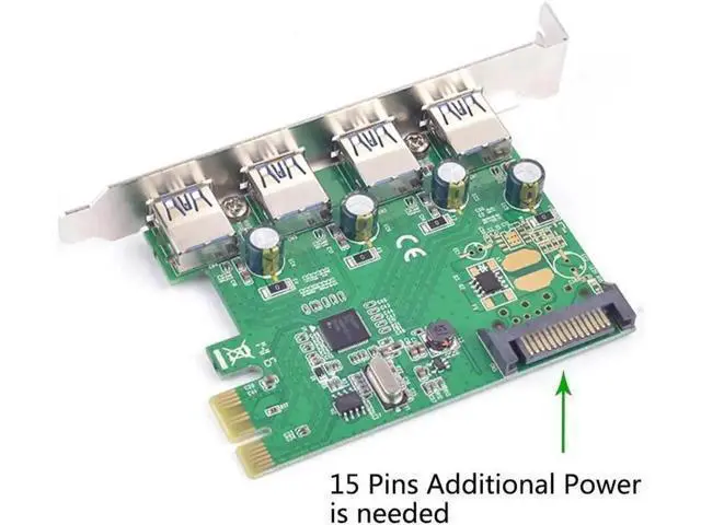 Alt view image 6 of 6 - 4 Port USB 3.0 PCIe X1 Expansion Card, Renesas (NEC) Chipset, 15-Pin SATA Power Supply, SuperSpeed 5Gbps PCI-E USB Controller Adapter for Desktop Motherboard
