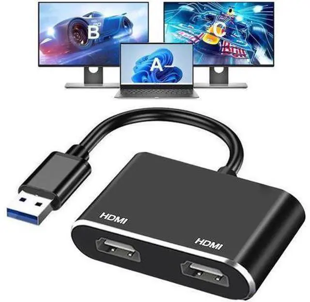 Main image of USB 3.0 to Dual HDMI Adapter, USB to Dual Monitor Display Converter Support 1080P 60Hz Audio Video, Only for Windows Laptops Desktops