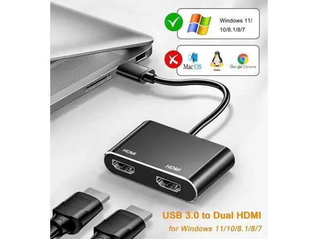 Alt view image 2 of 7 - USB 3.0 to Dual HDMI Adapter, USB to Dual Monitor Display Converter Support 1080P 60Hz Audio Video, Only for Windows Laptops Desktops