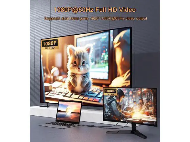 Alt view image 4 of 7 - USB 3.0 to Dual HDMI Adapter, USB to Dual Monitor Display Converter Support 1080P 60Hz Audio Video, Only for Windows Laptops Desktops