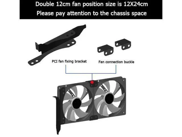 Alt view image 3 of 3 - PCI Slot Dual Fan Mount Bracket for GPU Water Cooling Radiator, Supports 90mm & 120mm Cooling Fans, Graphics Card Auxiliary Cooler Fixed Rack