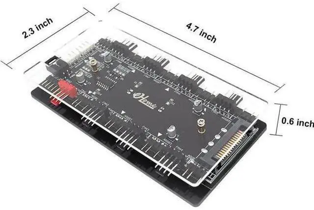 Alt view image 3 of 7 - 8-Port 2-in-1 ARGB PWM Fan Hub, 12V 4Pin to 5V 3Pin ARGB Converter Controller, SATA Powered with PMMA Shell & Magnetic Standoff, Sync Compatible with ASUS/MSI RGB Lighting