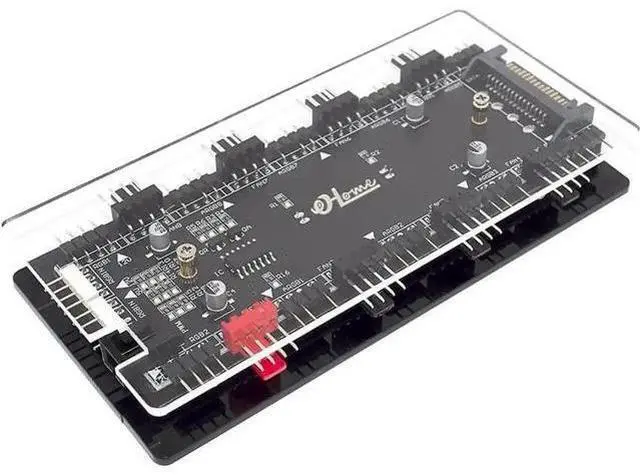Alt view image 4 of 7 - 8-Port 2-in-1 ARGB PWM Fan Hub, 12V 4Pin to 5V 3Pin ARGB Converter Controller, SATA Powered with PMMA Shell & Magnetic Standoff, Sync Compatible with ASUS/MSI RGB Lighting