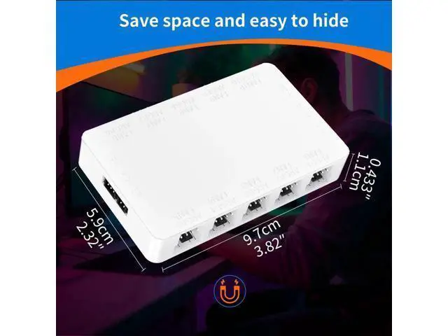 Alt view image 2 of 6 - White 10-Port ARGB PWM Fan Hub, 5V 3Pin + 4Pin Fan Splitter, Magnetic Mount, SATA Powered, RF Remote & Chassis Button Control for PC Case Fans