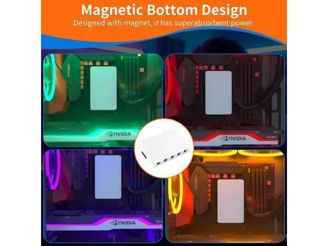 Alt view image 5 of 6 - White 10-Port ARGB PWM Fan Hub, 5V 3Pin + 4Pin Fan Splitter, Magnetic Mount, SATA Powered, RF Remote & Chassis Button Control for PC Case Fans