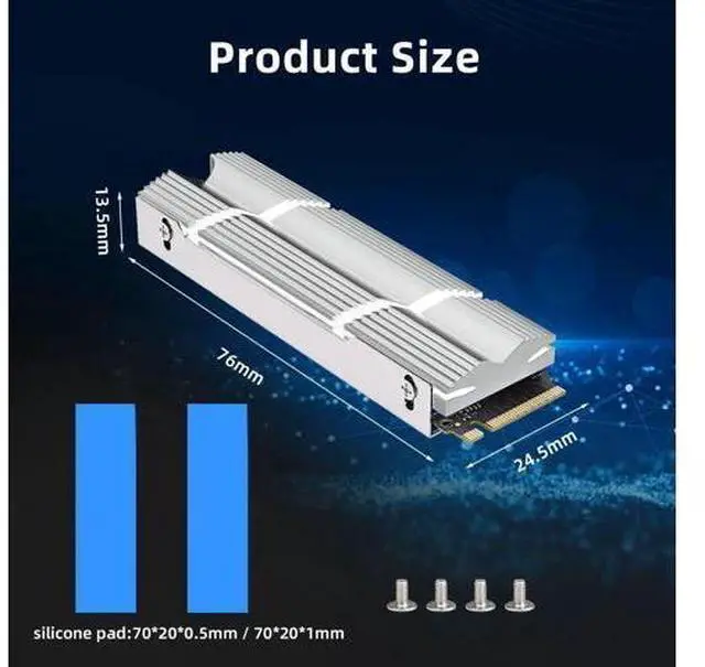 Alt view image 4 of 7 - Silver Aluminum Double-Sided M.2 2280 SSD Heatsink with Thermal Pads, Cooling Radiator for PC & PS5 NVMe PCIe M.2 SSD