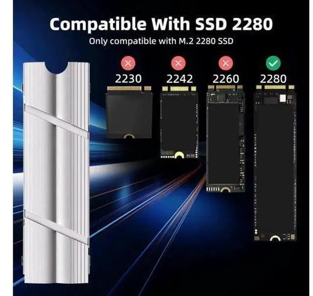 Alt view image 7 of 7 - Silver Aluminum Double-Sided M.2 2280 SSD Heatsink with Thermal Pads, Cooling Radiator for PC & PS5 NVMe PCIe M.2 SSD