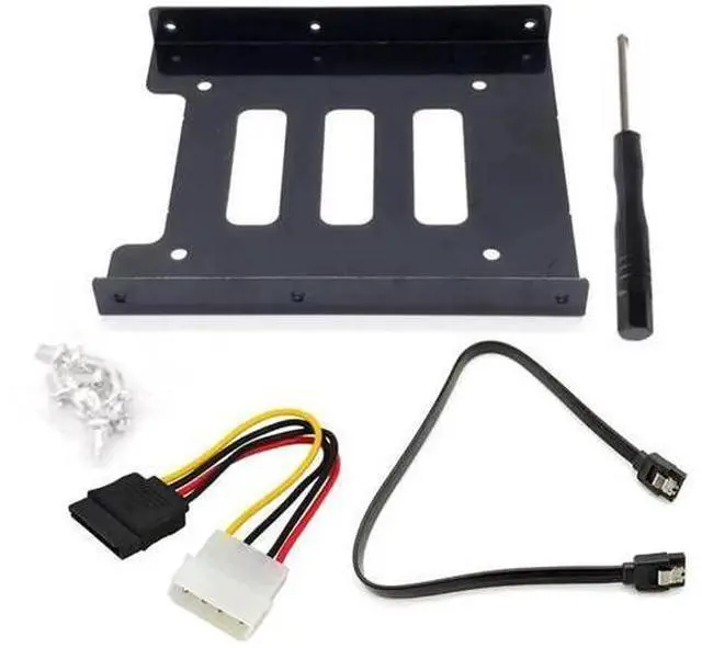 Main image of Black 2.5" to 3.5" Metal HDD Mounting Bracket Adapter, With IDE 4Pin to SATA 15Pin Power Cable & SATA 3.0 Data Cable for Desktop & Server SSD/HDD