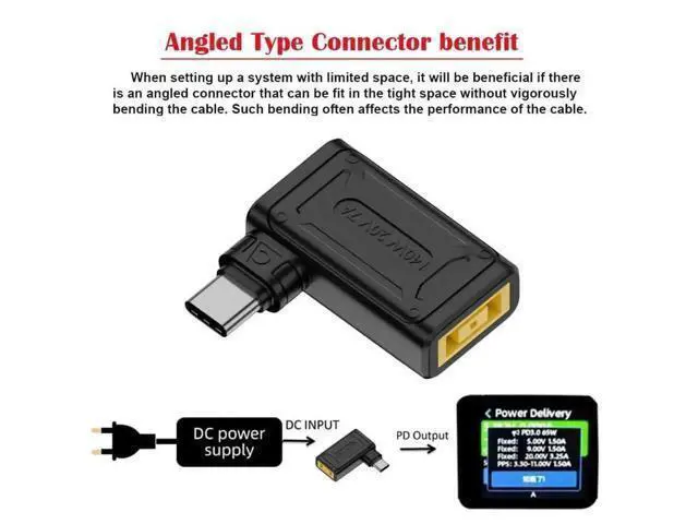 Alt view image 7 of 7 - 90 Degree Angled Adapter, Lenovo ThinkPad X1 Square Slim Tip Input to USB-C PD Charging Plug, Max 140W/100W for Laptops & Phones ( 2 Pack)
