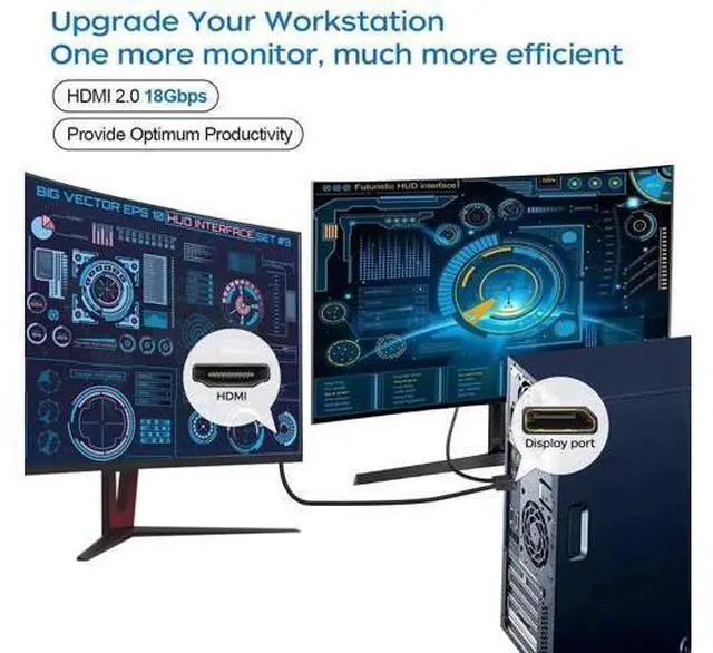 Alt view image 2 of 7 - 2 Pack 6FT 4K DisplayPort to HDMI Male to Male Cable, DP to HDMI Converter Cord for PC, HDTV, Monitor & Projector