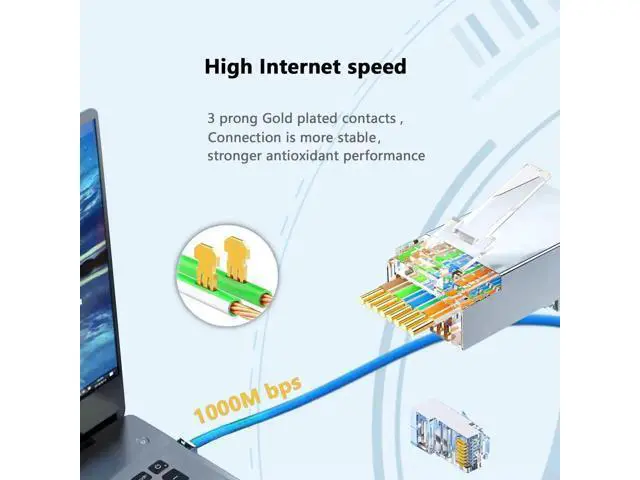 Alt view image 3 of 6 - 20 Pack Pass Through Shielded Cat6/Cat6a RJ45 Connectors, Gold Plated FTP STP Modular Plugs Fit Solid & Stranded Cat6 Cat6a Ethernet Cables